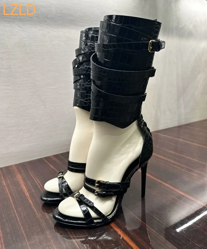 Women'S Fashion Belts - Preto sexy passarela sandálias femininas 2025