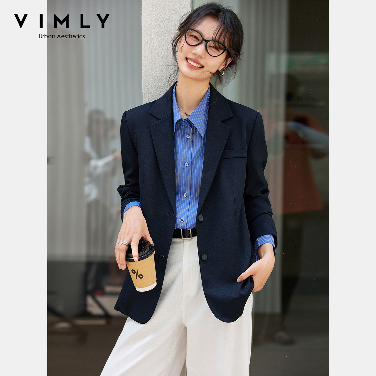 Blazer Women Oversized - Jaquetas Femininas VIMLY Azul Marinho Outono