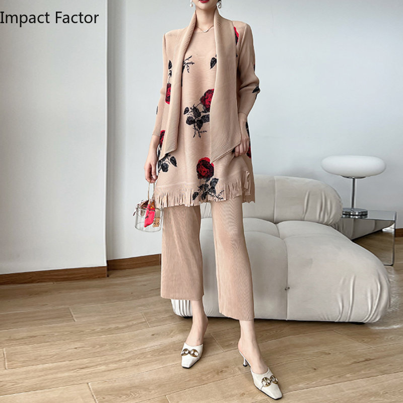 Women'S Fashion Show 2022 - Conjunto de moda estampa plissada de