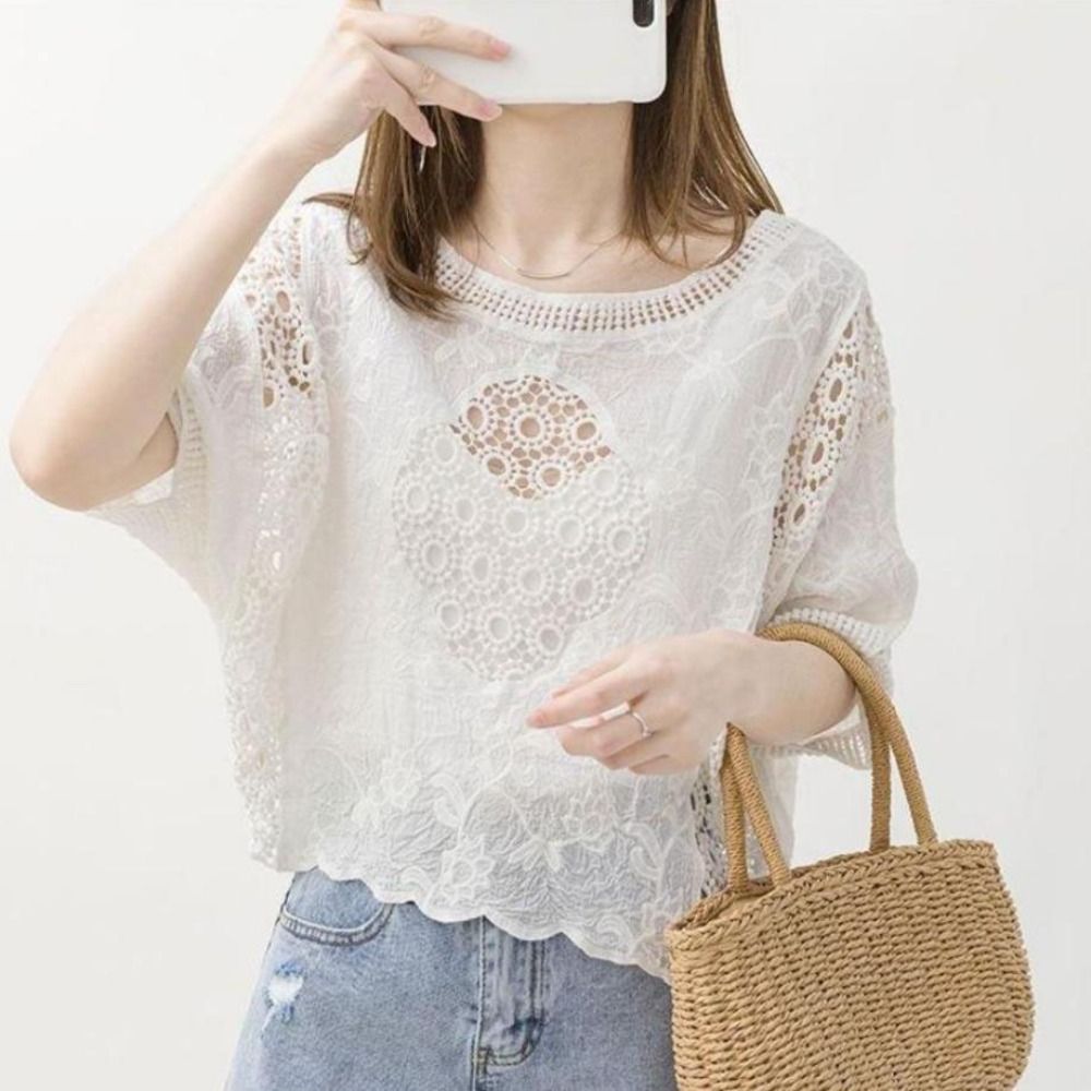 Women'S Fashion Hoodies - Poncho de Crochê com Bordado Floral