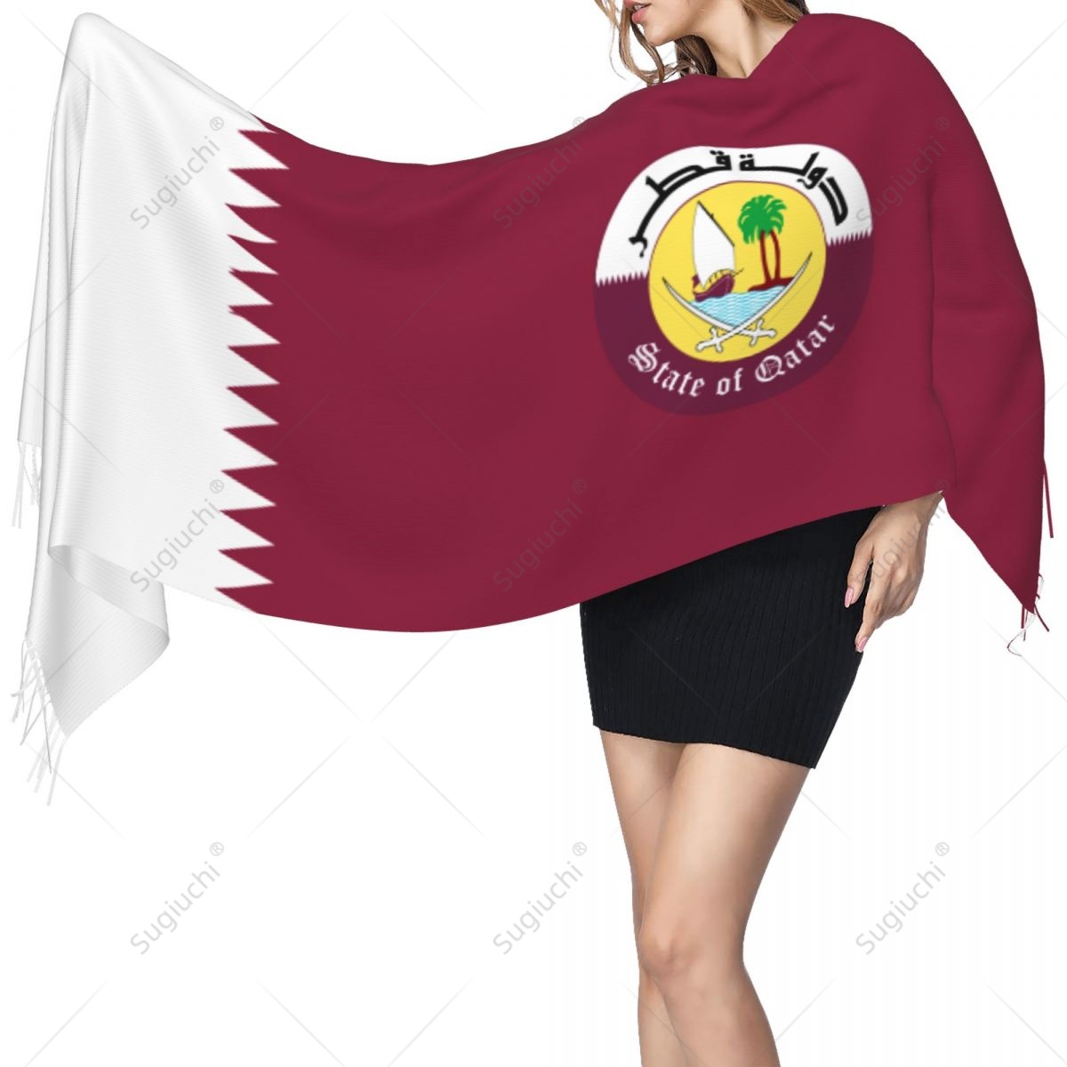Women Fashion Qatar - Cachecol com bandeira emblema do Catar