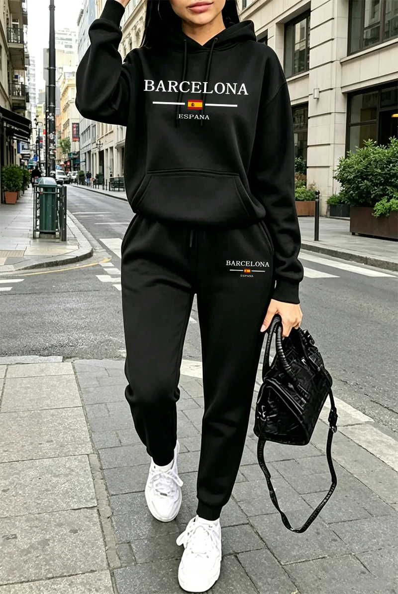 Women'S Fashion Hoodies - Conjunto Esportivo Feminino Estampado, Moletom Casual