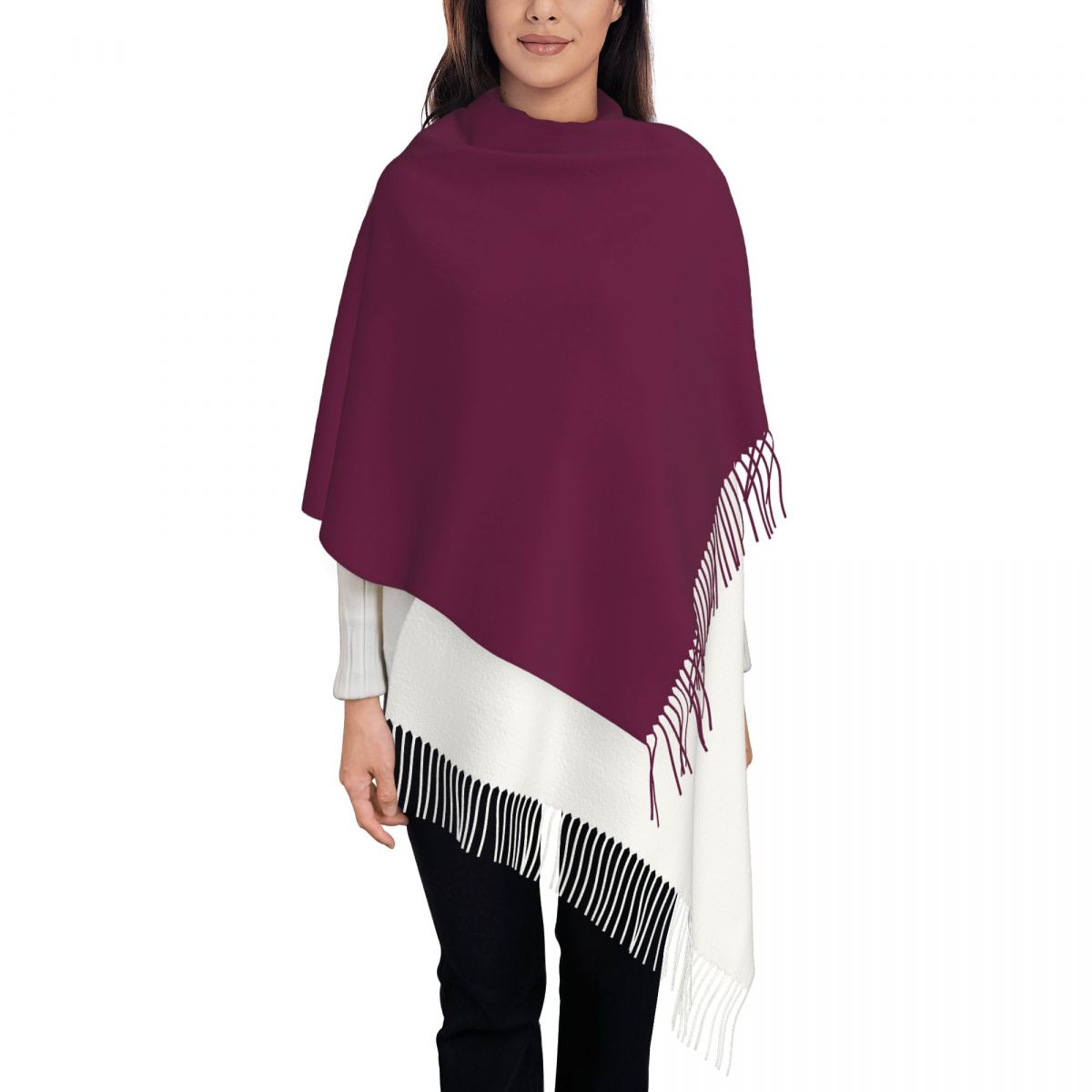 Women Fashion Qatar - Tassel xale com borla para as